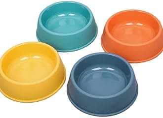 Pet Food Bowl Set, 6-Inch Shallow Dish for Cats and Small Dogs, Plastic, Relieves Whisker Fatigue (4Pcs)