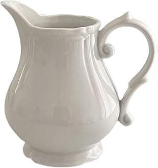 WAIT FLY Vintage Embossed Creamer & Sauce Pitcher - Milk Jug & Serving Pitcher for Kitchen - White Creamer
