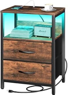 Yoobure Nightstand Night Stand with Fabric Drawers and Storage Shelf for Bedroom, Nightstands Bedside Tables Bed Side Table