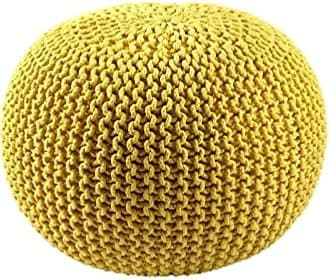 Bezzilish Home Pouf for Living Room Sitting Round Ottoman Bean Filled Stool for Foot Rest Home Furniture Rope Twisted Yellow Bean Bag - (Pack of 2)