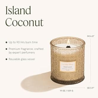 LA JOLIE MUSE Vanilla Coconut Candle – Coconut, Freesia & Vanilla | 19 oz Large Wooden Wick Candle | Natural Soy Wax | 90 Hours Clean Burn | Gift-Ready for Hosts & Gatherings | Elegant Home Décor