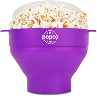 POPCO Silicone Microwave Popcorn Popper with Handles, Silicone Popcorn Maker, Collapsible Bowl and Dishwasher Safe - 15 Colors Available (Dark Orchid)
