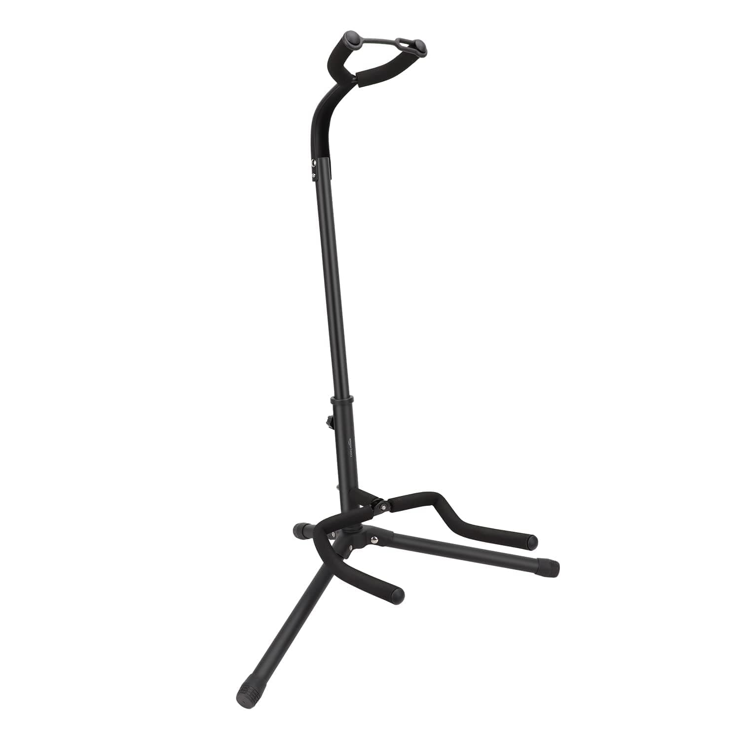 Amazon Basics Guitar Stand with Adjustable Folding Rack and Neck Holder for Acoustic, Electric, Bass Guitars, Banjos and 26-Inch Ukuleles, Iron Frame with Soft Rubber Padding, Black