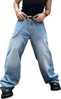 HUNGSON Mens Baggy Jeans for Men Women Y2k Skater Vintage Plain Pants Casual Wide Leg Jeans Loose Fit Denim Jeans