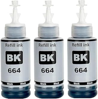 664 Black Refill Ink for Epson L130, L360, L380, L361, L565, L210, L220, L310, L350, L355, L365, L385, L405, L455, L485 Printers (Pack of 3)
