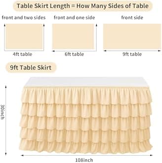 Champagne Table Skirt Tutu Ruffled Tablecloth for Classroom Teacher Desk Skirt Back to School Supplies for Princess Girls Birthday Party Cake Dessert Decorations, 9FT