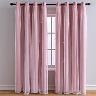 FANLI 2 Panels Star Blackout Curtains for Kid Girls Bedroom Living Room Darking Stripe Double Layer Star Cut Out Wall Home Decor Gradient Grommet Window Curtains (Pink 84L)