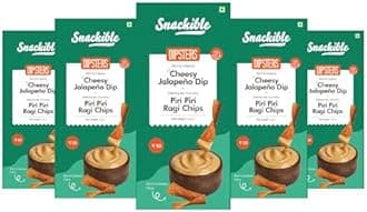 Snackible MU(N) CH BETTER Cheesy Jalepeno Dip With Piri Piri Ragi Chips - 56Gm (Pack Of 3)