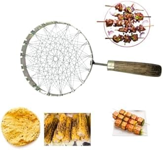 ANSHEZ Mini Tandoor Gas Grill For Home Kitchen | Barbeque Net, Gas Stove Grill Jali With Handle | Brinjal Roaster For Gas | Lpg Gas Saver Jali - Pack Of 1 (Diameter 13.5 Cm), Free Standing