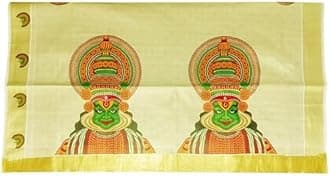 Women's Mural Printed Kerala Gold Tissue Saree with Running Blouse