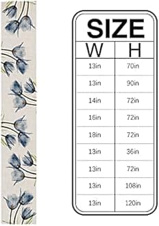 Retro Blue Tulip Table Runner - Cotton Linen 108 Inches, Floral Vintage Bed Runner Dress Scarves, Rustic Flowers Tablerunner for Dining/Holiday/Coffee Table 13"x 108"