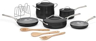 Cuisinart Ceramic Cookware Set, Nonstick 12-Piece Pots and Pans Set for Even Heat Cooking, Dishwasher Safe, Stainless Steel Handles & Easy Cleanup, Black, 34C-12BK