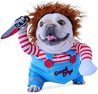 Chucky Deadly Pet Dog Costume Halloween Clothes Wig and Knife Novelty Funny Scary Props Outfit Apparel Accessories (Large, pet Costume)