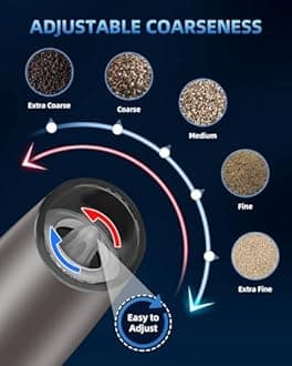 Sweet Alice Gravity Electric Pepper and Salt Grinder Set, Adjustable Coarseness, Battery Powered with LED Light, One Hand Automatic Operation, Brown, 2 Pack