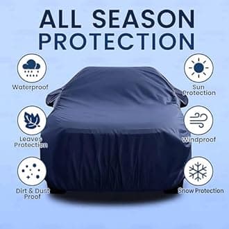 Sulfar 100% Water Resistant Car Body Cover Compatible with Mirror for Toyota Innova Crysta (Triple Stitched, Full Bottom Elastic, Navy Blue)