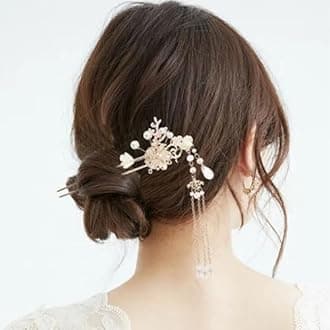 5PCS Flower Pearl Tassels Hairpin, Rhinestone Hair Clips Headpiece Vintage Chinese Hanfu Wedding Brides Hair Accessories for Women Girls Updo Long Hair