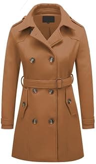 Rasujie Womens Pea Coat Double Breasted Wool Coat Long Winter Trench Coat with Belt