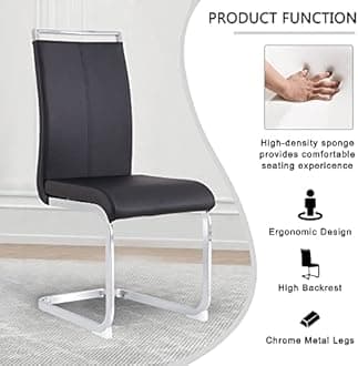 Pvillez Glass Dining Table Set for 6, 7 Piece Dining Room Table Set, 78" Modern Large Glass Kitchen&Dining Room Table with Silver Metal Legs and Black MDF Crossbars & 6 Black PU Leather Dining Chairs