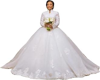 Muslim Arabic Long Sleeves Lace Bridal Gowns with Train Mermaid Wedding Dresses for Bride Plus Size