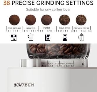 SOWTECH Conical Burr Coffee Grinder, Adjustable Burr Mill with 38 Precise Grind Setting, precision timer, for Espresso/Drip/Pour Over/Cold Brew/French Press Coffee Maker(Beige)