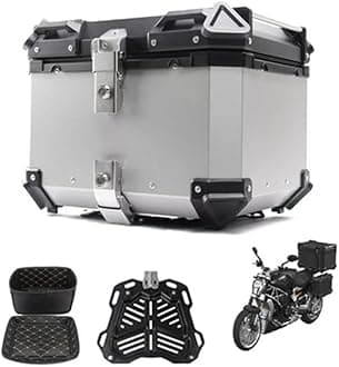 Aluminum Motorbike Tail Box Trunk Waterproof Scooter Rear Top Box, Top Case for Store Helmet Large Luggage, 36L 45L 55L 65L with Security Lock(Silver,45L)