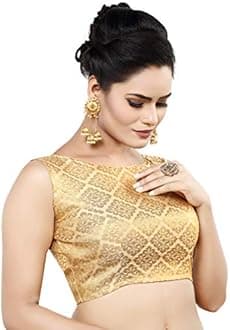 Womens Banaras Brocade Readymade Stitched Sleeveless Saree Blouse