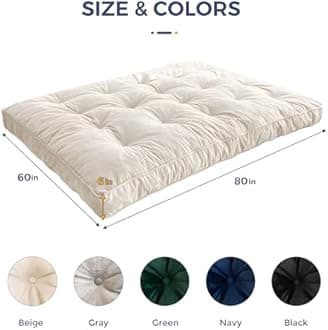 MAXYOYO 6" Futon Mattress Queen Size, Velvet Thick Futons Sofa Couch Bed, Versatile Floor Mattress for Adults, Shredded Foam Filling (Frame Not Included), Beige