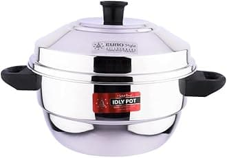 EURO style Compact Supreme -12 Stainless Steel Idly Cookware & Steamer | Idli, Idiyappam, Dhokla & Vegetable Steamer | 2 in 1 | 3 Idly Plates (12 idlis), 1 Mini Idli Plate & 1 Steamer | Multipurpose