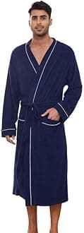 Mens Terry Cloth Bathrobe, 100% Cotton Soft Robe for Men, Long Spa Skin-friendly Mens Robe