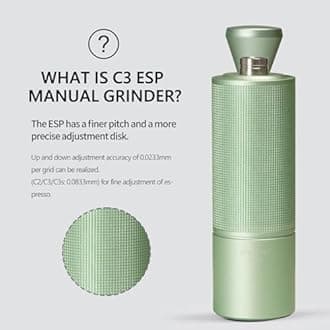 TIMEMORE C3 ESP Timemore Coffee Grinder Manual Espresso Capacity 25g CNC Stainless Steel Cone Burr, Internal Adjustable Setting Adjustment Accuracy 0.0233mm, Double Bearing Positioning for Travel,