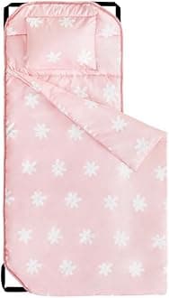 Wake In Cloud - Cot Nap Mat with Pillow and Blanket, for Toddler Kids Boys Girls in Daycare Kindergarten Preschool Pre K with Elastic Corner Straps, Floral Botanical Flowers, Pink White