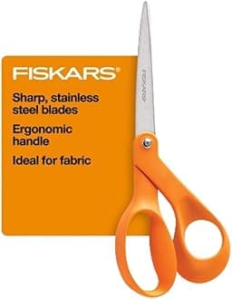 Fiskars 8" Original Orange-Handled Stainless Steel Scissors, Ergonomic and Keeps Material Flat, Sharp All-Purpose Paper and Fabric Scissors for Office, Arts, and Crafts