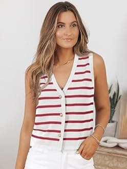 LILLUSORY Vest Tops for Women 2026 Summer Outfits Striped Sweaters Button Up Casual Blouses Jacket Fashion Clothes
