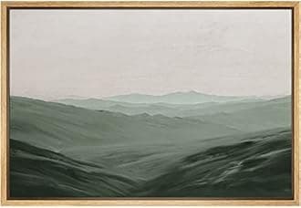 SIGNFORD Framed Canvas Wall Art Monochromatic Green Mountains and Valleys Landscape Wilderness Oil Painting Impressionism Traditional Scenic for Living Room, Bedroom, Office - 24x36 inches