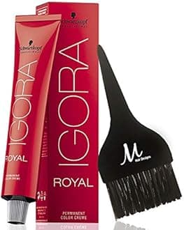 Schwarzkopf Igora Royal 5-00 Light Brown Natural Extra Permanent Hair Color and M Hair Designs Tint Brush (Bundle 2 items)