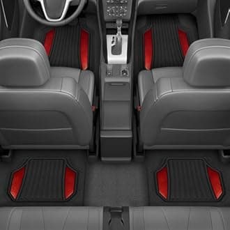 Motor Trend ChromeTech Car Floor Mats Full Set - Durable Rubber Floor Mats for Cars with Two Tone Accent, All Weather Interior Protection for Front and Rear with Non-Slip Backing, Red Chrome