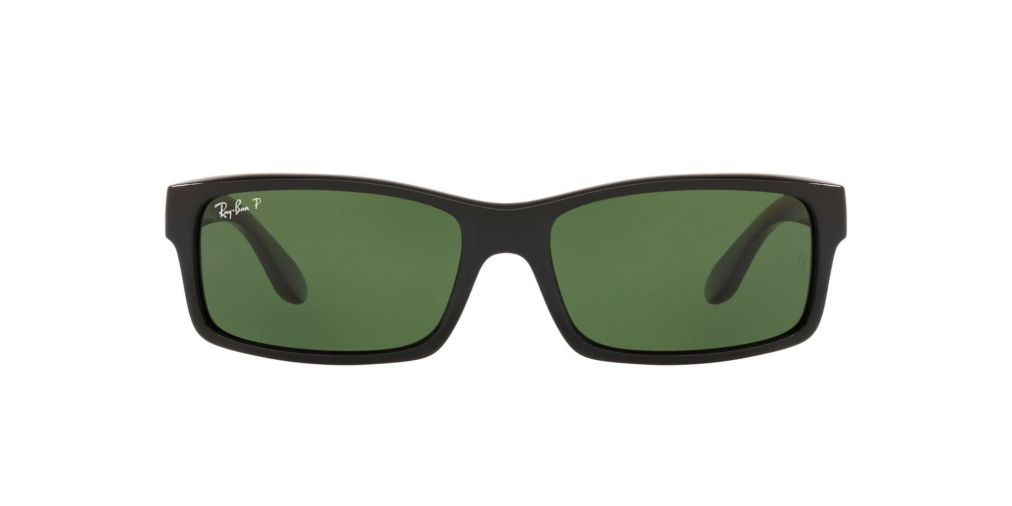 Ray-Ban RB4151 Rectangular Sunglasses, Black/Polarized Green, 59 mm