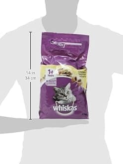 Whiskas 1+ Dry Cat Food for Adult Cats Kibble with Chicken, 2kg