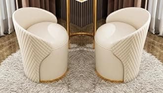 T&T Co Light Luxury 360 Degree Rotating Makeup Bench Bedroom Dressing Table With Backrest Round Stool Storage - Makeup Chair Leisure Ottoman Vanity (Design 4, Set of 2)