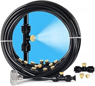 Bonviee Misters for Outside Patio - 59FT Misting Cooling System with 20 Brass Nozzles and 3/4" Adapter, 18M DIY Outdoor Misters Kit for Garden, Greenhouse, and Patio Cooling