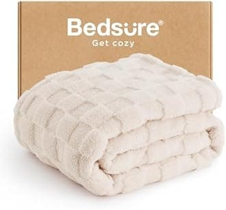 Bedsure GentleSoft Twin Blanket for Bed Cream - Super Soft Cozy Blankets for Women Men Girls, Cute Fuzzy Fleece Throws for Bedroom Couch, 60x80 Inches