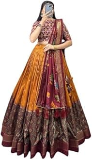 Womens' Wear Tussar Silk With Patola Printed Lehenga Choli Patola Print With Foil Work Chaniya Choli
