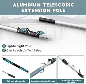 4-Piece High-Reach Cleaning Kit with 5-12FT Extendable Aluminum Pole - Window Washer & Squeegee, Cobweb Duster, Chenille Ceiling Fan Duster, Microfiber Feather Duster.