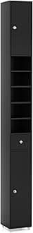COSTWAY Slim Bathroom Tall Cabinet, Freestanding Storage Cupboard with 2 Doors, 1 Drawer & Adjustable Shelves, Wooden High Floor Cabinet Unit for Bathroom Living Room Kitchen, 20x20x180cm (Black)
