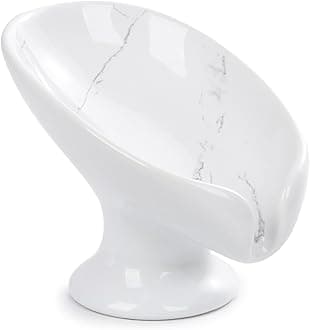 Small Soap Dish, Self Draining Bar Soap Holder for Bathroom Sink, Leaf Shaped Drainage Ceramic with Marble-Pattern Finish, Decorative Soap Dish, No Suction Cup, ANTIS'S HOME