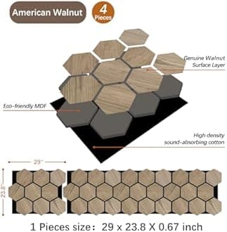 Wood Slat Wall Panel - 4 Pack Wood Panels for Wall - 23.6" x 23.6" Sound Absorbing Acoustic Panels - Natural Walnut Veneer Acoustic Wall Panels