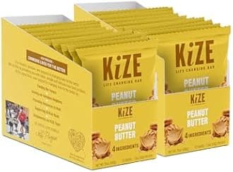 KiZE Energy Bars - Peanut Butter - 20-Count - Gluten Free, Non-GMO, and High Protein Meal Replacement Energy Bars, Clean and Simple Food Ingredients - 10g High Protein Snacks (20 Count)