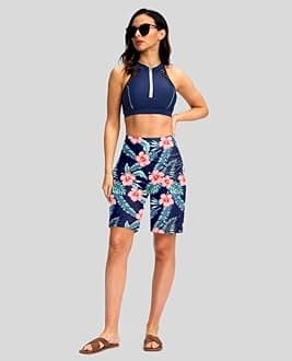 G Gradual Women's 9" Long Swim Board Shorts with Pockets High Waisted Knee Length Beach Swimming Shorts for Women with Liner