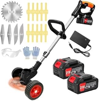 Electric Weed Wacker 21V Electric Weed Cordless Eater with 2pcs Batteries and 3 Types Blades&Auxiliary Wheel Weed Trimmer Lightweight 3 in 1 Stringless Grass Trimmer Edger/Brush Cutter for Lawn