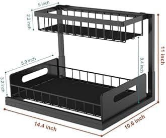 bukfen Under Sink Organizer, Pull Out Cabinet Organizer 2-Tier Slide Out Sliding Shelf Under Cabinet Storage Multi-Use for Under Kitchen Bathroom Sink Organizers and Storage ，2 Pack